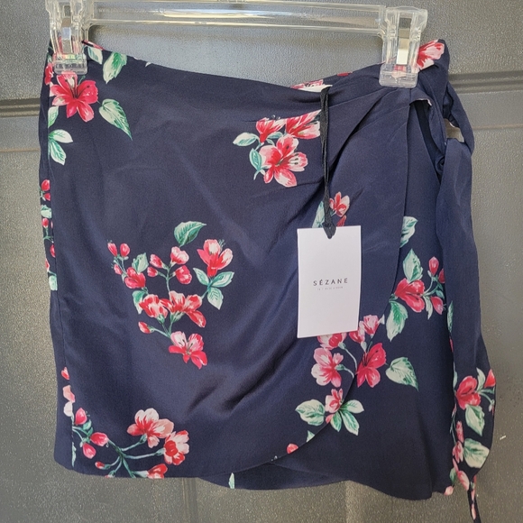 Sezane Dresses & Skirts - SEZANE Real Silk Navy Floral Wrap Skirt Sz 34 Small NWT